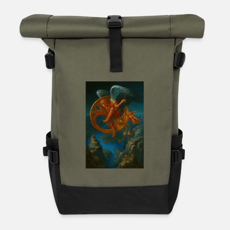 Fantasy Mechanisches fliegendes Kreaturendesign - Rolltop Rucksack - Olive/Schwarz