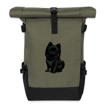 Schwarzer Spitz Hund mit Süssenblick - Rolltop Rucksack - Olive/Schwarz - Vorne