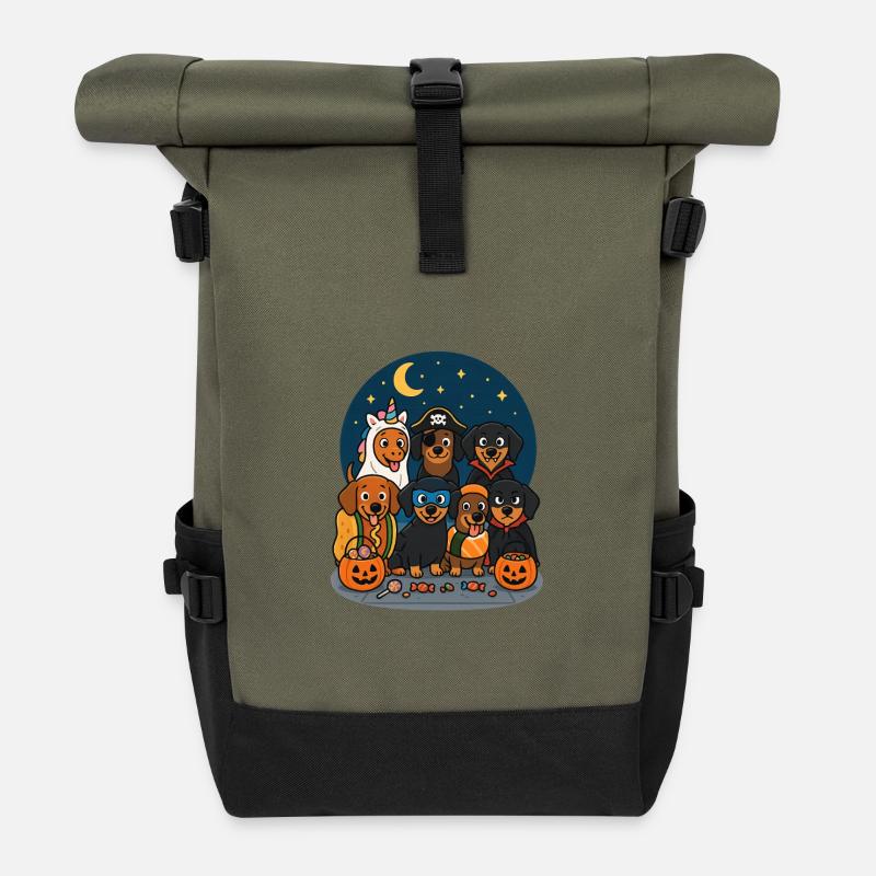Halloween Kinder Hunde - Rolltop Rucksack - Olive/Schwarz