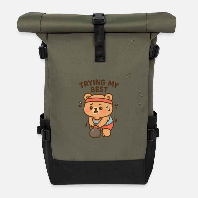Versuchung und Durchhaltevermögen Motiv - Rolltop Rucksack - Olive/Schwarz