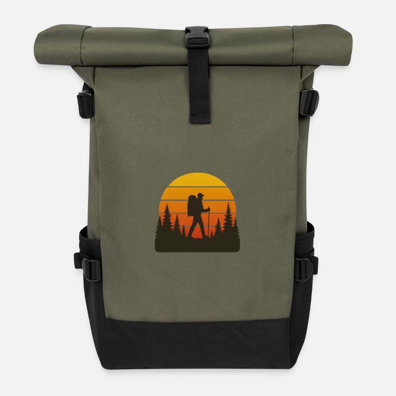Adventurous hiker sunset - Roll Top Backpack - olive/black