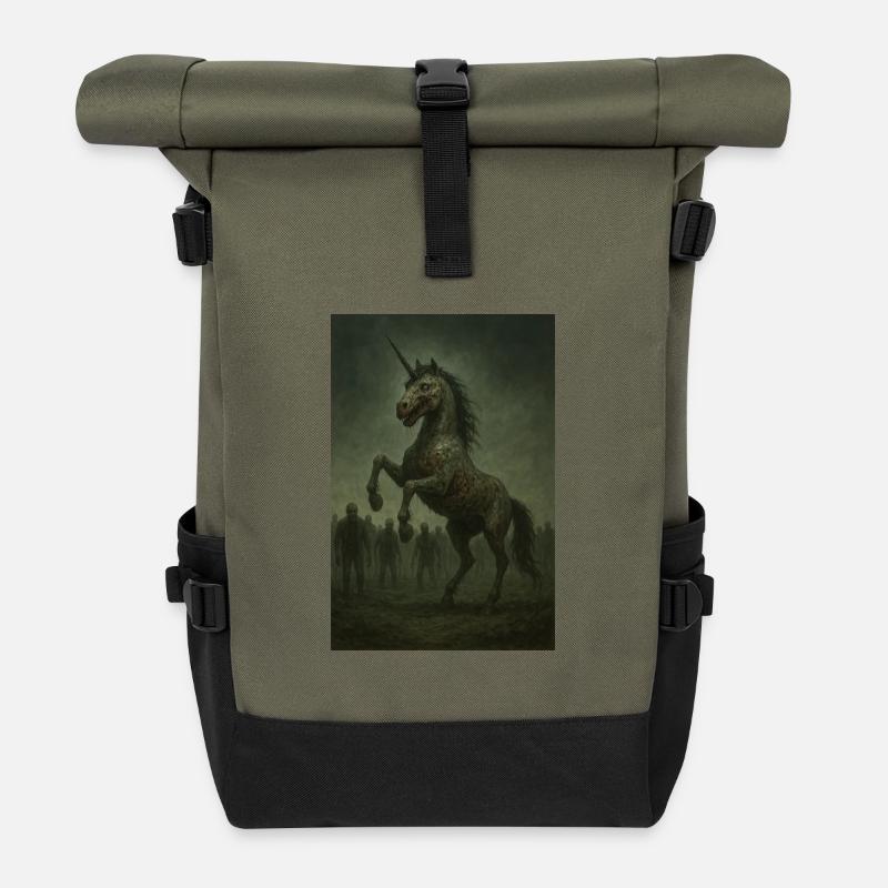Licorne zombie - Sac à dos roll top - olive/noir