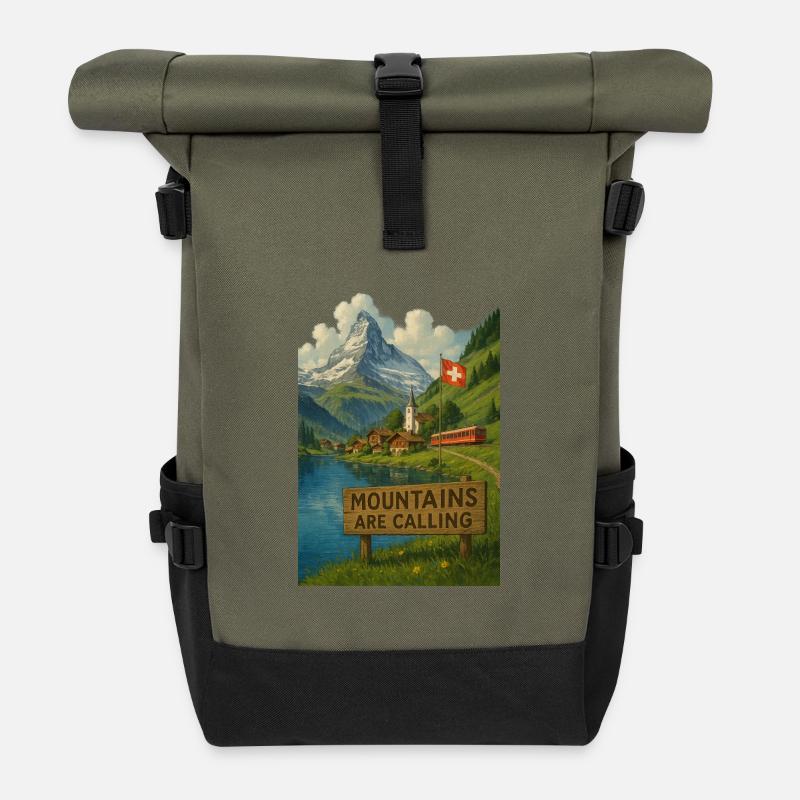 Swiss_alps - Roll Top Backpack - olive/black