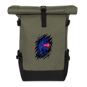 Futuristic Circuit Path with Neon Arrow - Roll Top Backpack - olive/black - Front