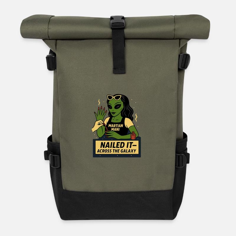 Alien Manicure T-Shirt – Nailed It - Roll Top Backpack - olive/black