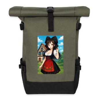 Elsässer Mädchen in elsässischer Tracht - Rolltop Rucksack - Olive/Schwarz - Vorne