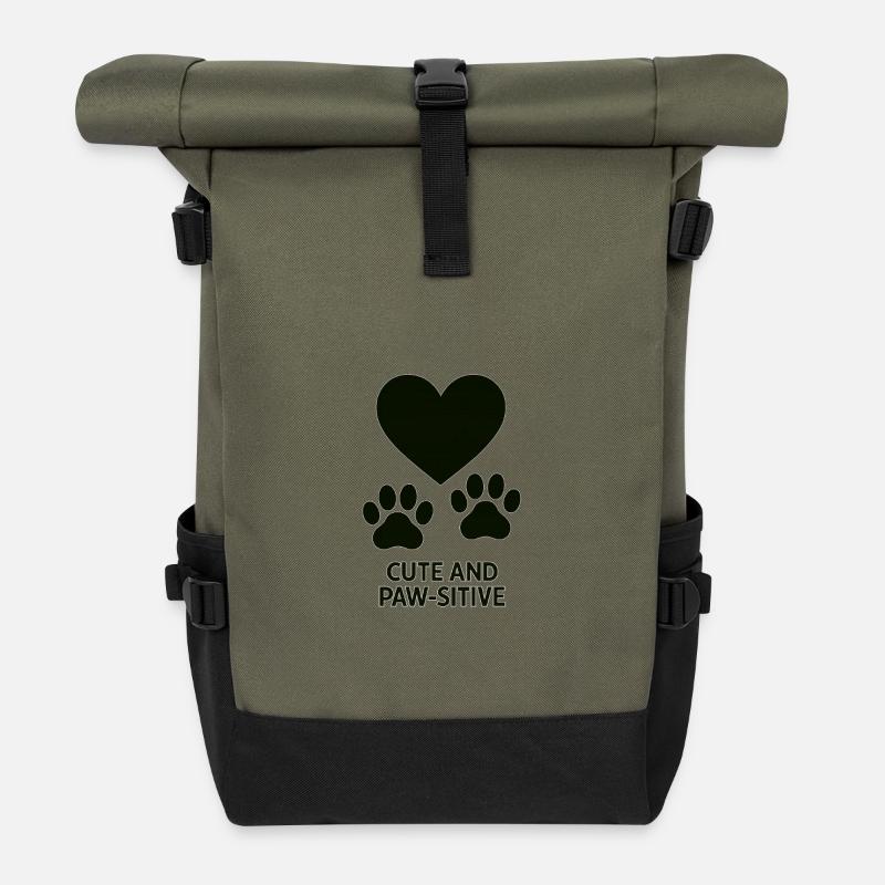 Herz und Pfoten Liebe Design - Rolltop Rucksack - Olive/Schwarz