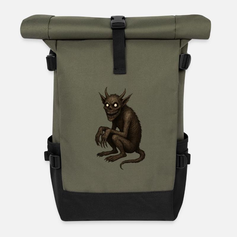 Dämonischer Kreatur Kunstwerk - Rolltop Rucksack - Olive/Schwarz