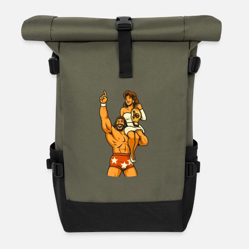 Feierliches Wrestling-Duo-Design - Rolltop Rucksack - Olive/Schwarz