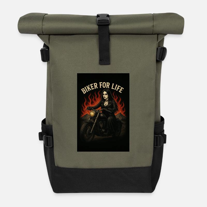 Goth Biker Girl - Rolltop Rucksack - Olive/Schwarz
