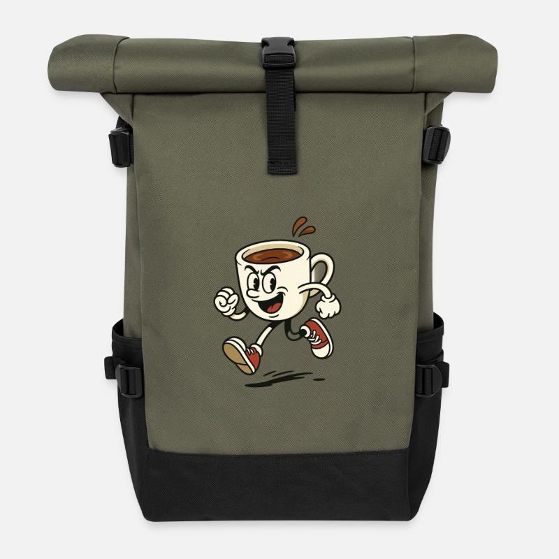 Lebendige Kaffeetasse Laufdesign - Rolltop Rucksack - Olive/Schwarz