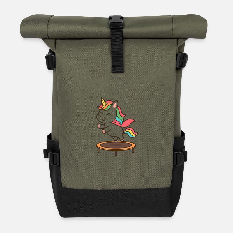 Trampolin Einhorn Sprungzauber - Rolltop Rucksack - Olive/Schwarz