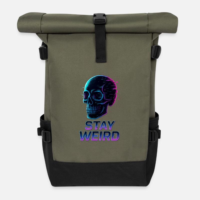 Stay Weird Neon Skull - Roll Top Backpack - olive/black