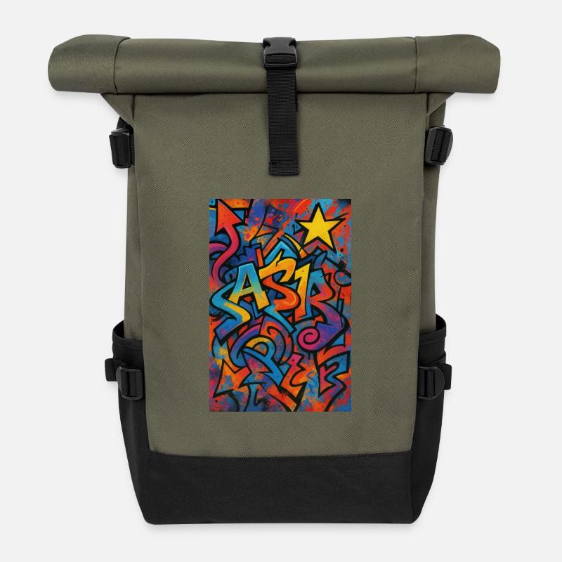 Astr Graffiti Farbexplosion - Rolltop Rucksack - Olive/Schwarz