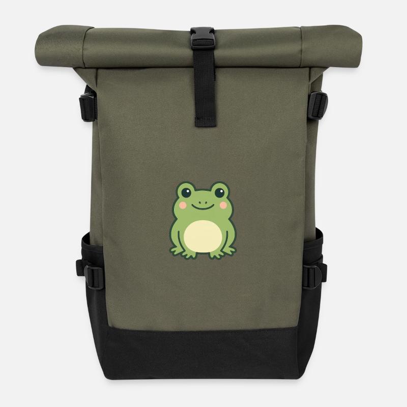 Frosch Kawaii  - Rolltop Rucksack - Olive/Schwarz