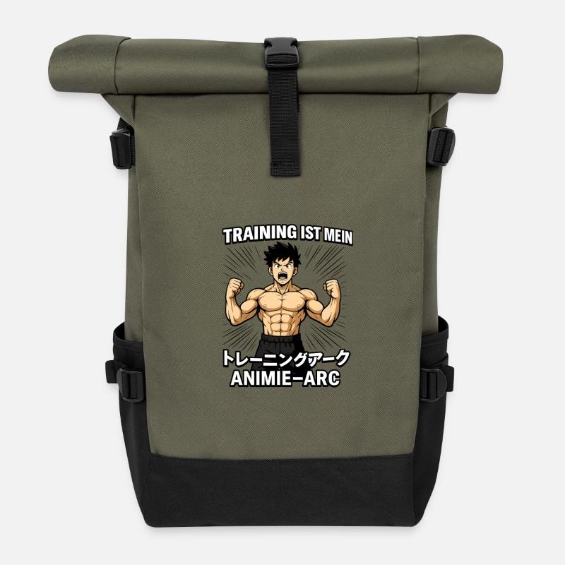 Training Ist Mein Anime Arc - Rolltop Rucksack - Olive/Schwarz