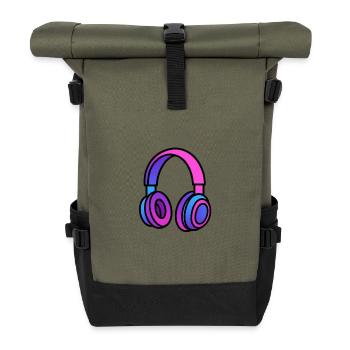 Neon Gradient Kopfhörer Illustration - Rolltop Rucksack - Olive/Schwarz - Vorne