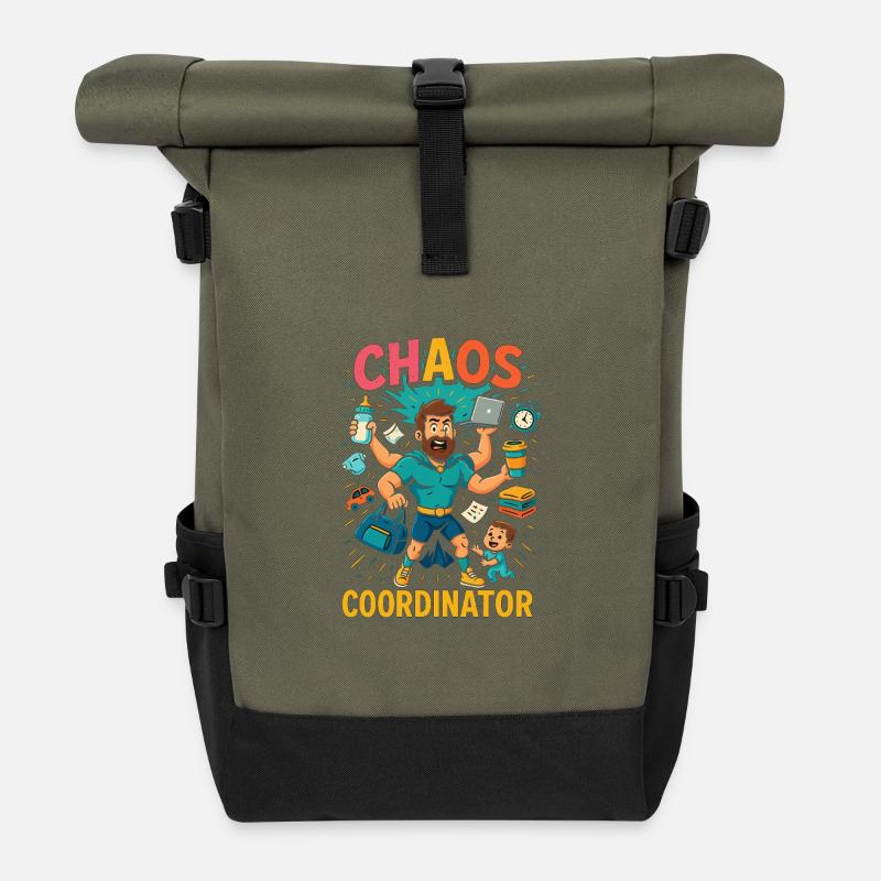 Chaos Coordinator – Funny Sayings Shirt for Elt - Roll Top Backpack - olive/black
