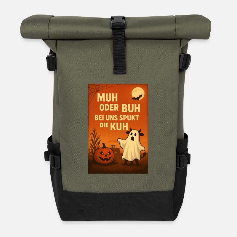 Spukkuh Halloween: MuH oder Buh - Rolltop Rucksack - Olive/Schwarz
