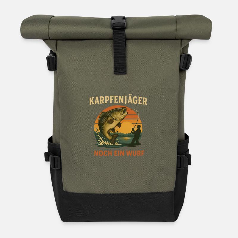 Karpfenangeln noch ein Wurf - Rolltop Rucksack - Olive/Schwarz