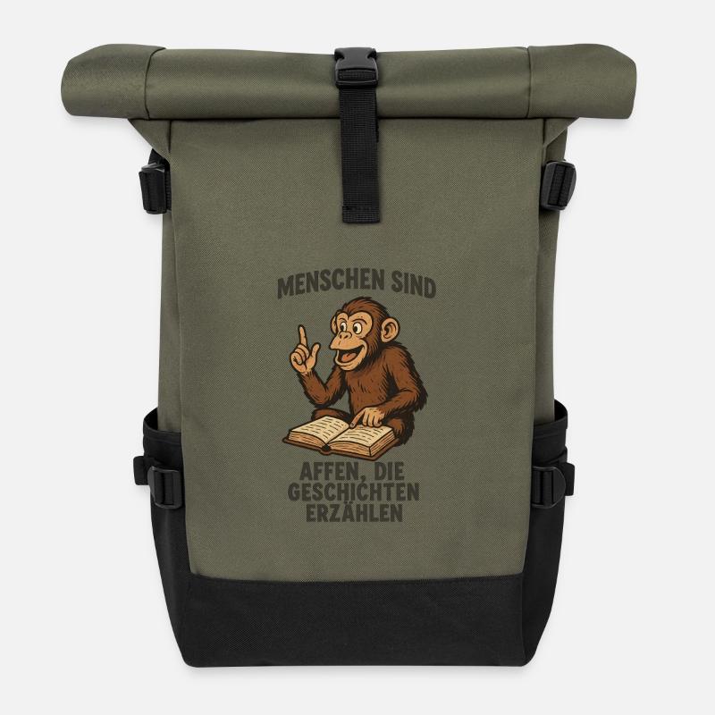 Menschen sind Affen, die Geschichten erzählen - Rolltop Rucksack - Olive/Schwarz