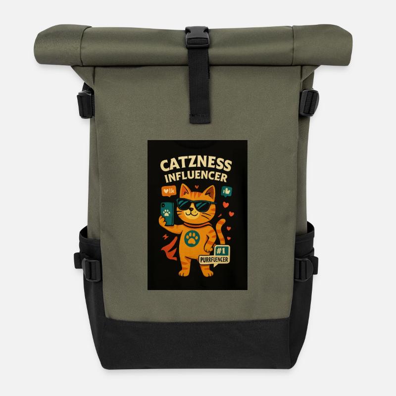 Cat influencer with sunglasses - Roll Top Backpack - olive/black