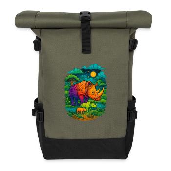 Regenbogen Rhino - Rolltop Rucksack - Olive/Schwarz - Vorne