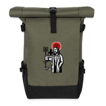 Saint over the Neon tram - Roll Top Backpack - olive/black - Front