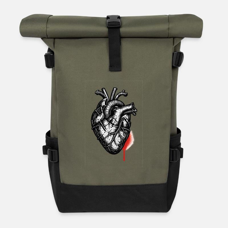 Das Herz eines Blechholzfällers - Rolltop Rucksack - Olive/Schwarz