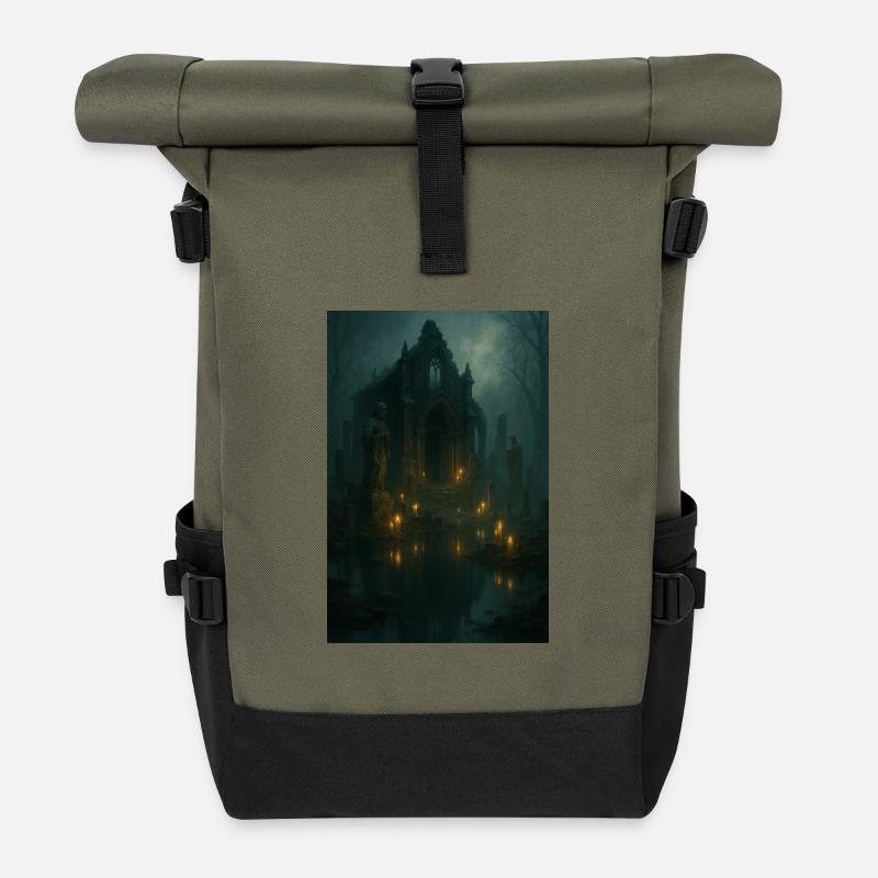 Gotische Ruine im Mondlicht - Rolltop Rucksack - Olive/Schwarz