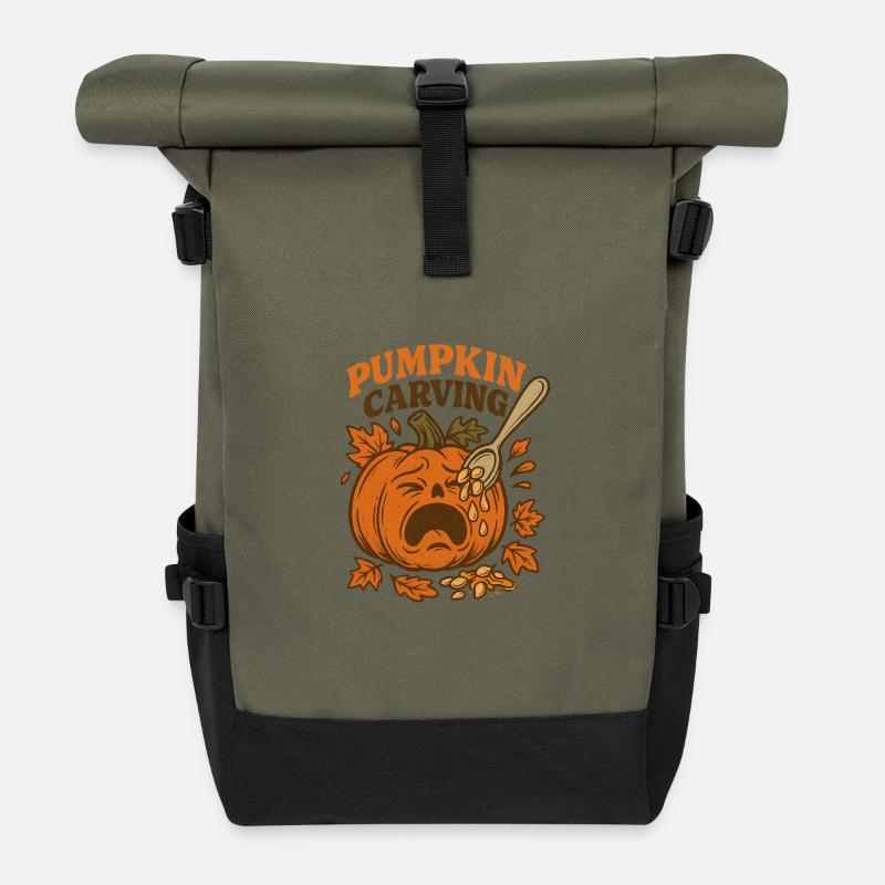 Pumkin Carving - Rolltop Rucksack - Olive/Schwarz