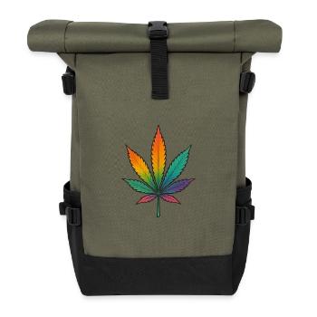 Regenbogen Cannabisblatt Design - Rolltop Rucksack - Olive/Schwarz - Vorne