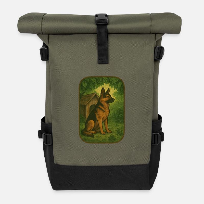 Chien de forêt rétro - Sac à dos roll top - olive/noir