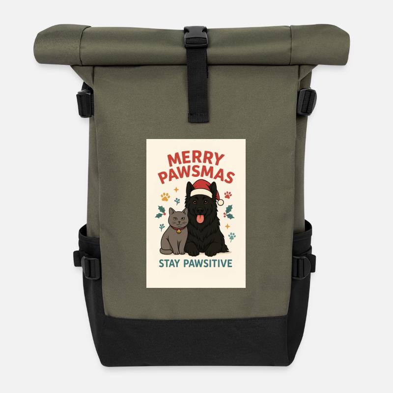 Le chien et le chat Joy de Pawsma - Sac à dos roll top - olive/noir