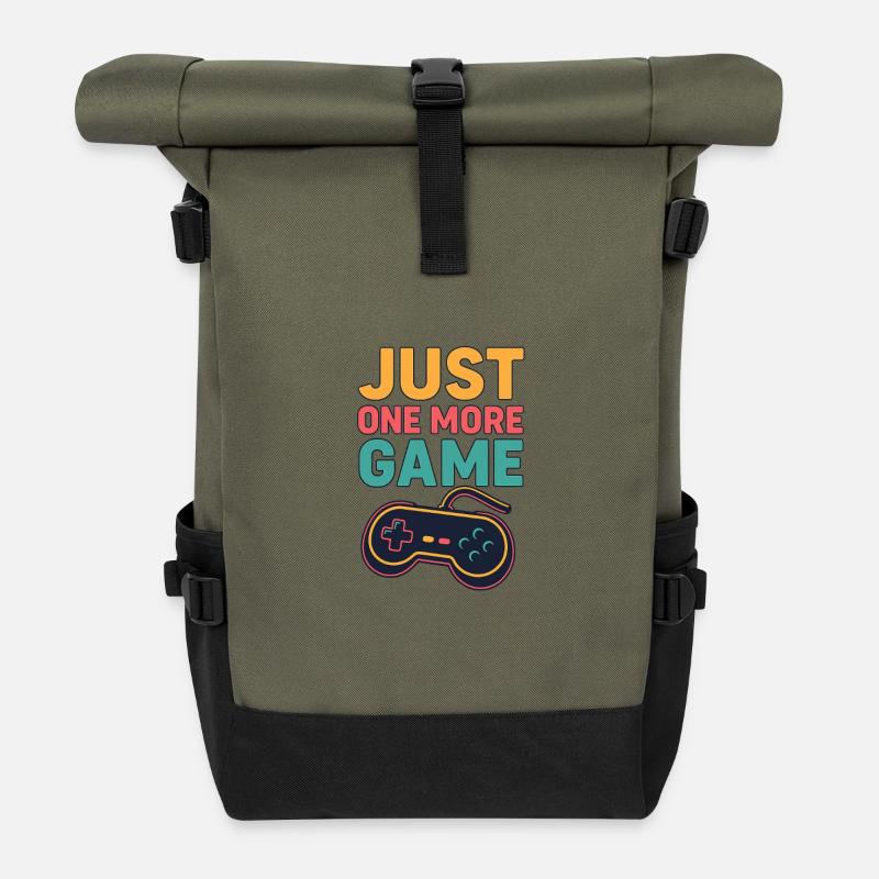 Just One More Game Retro Tee - Roll Top Backpack - olive/black