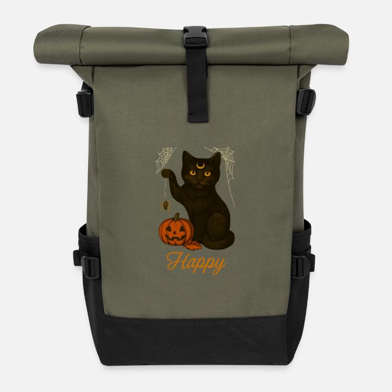 Halloween-Katze – Glücklich - Rolltop Rucksack - Olive/Schwarz