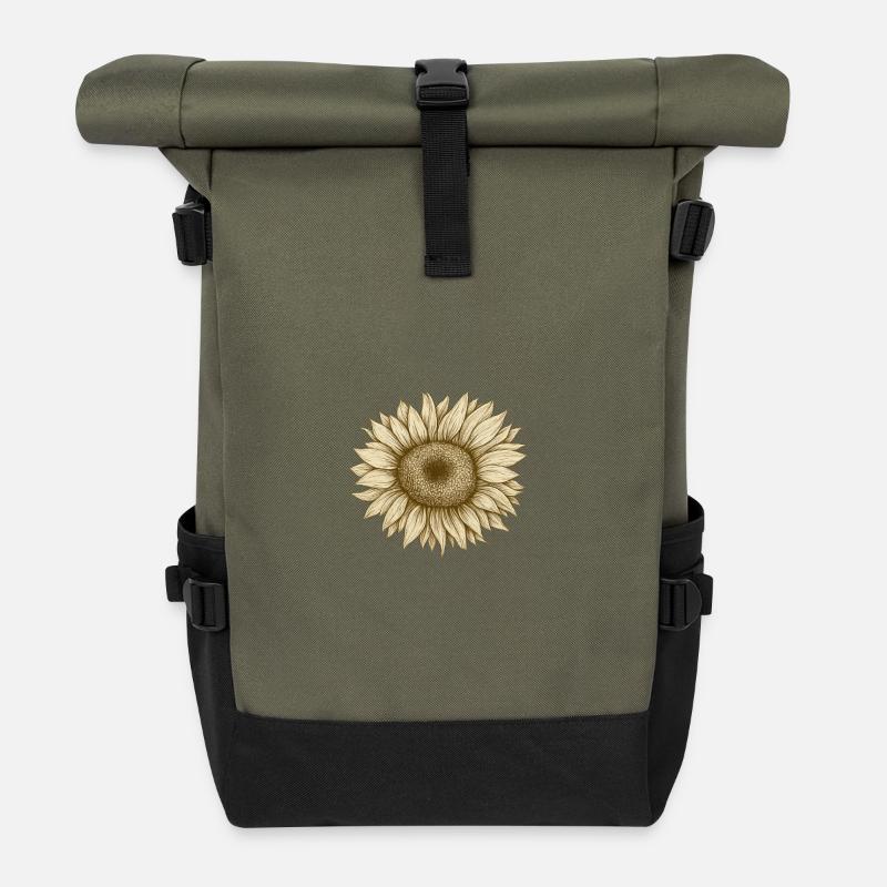 Sunflower Vintage Sketch - Roll Top Backpack - olive/black