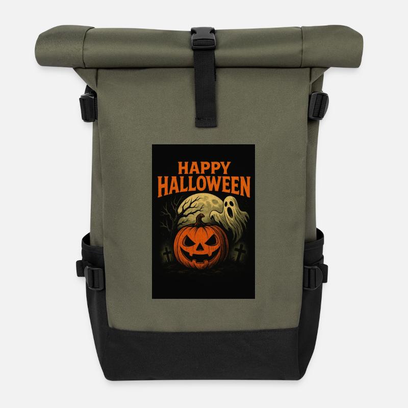 Gruseliges Halloween motiv - Rolltop Rucksack - Olive/Schwarz
