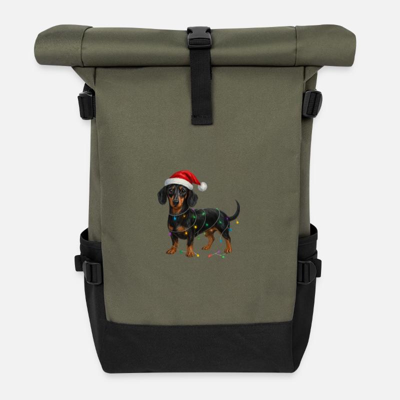 Dackel mit Weihnachtslichterkette - Rolltop Rucksack - Olive/Schwarz