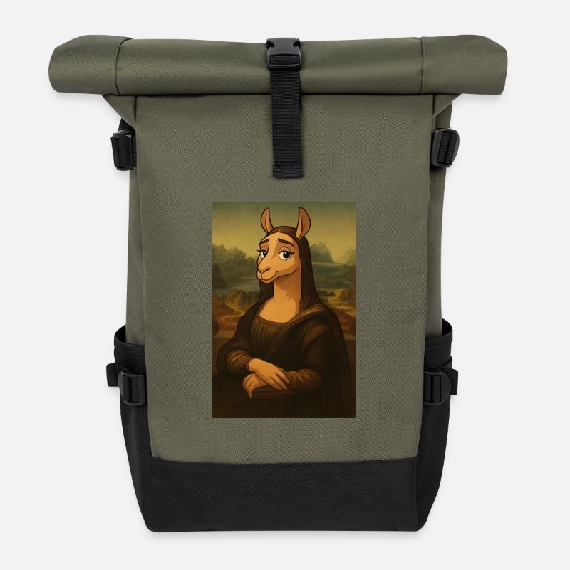 Lama Mona Lisa Rätselhaft - Rolltop Rucksack - Olive/Schwarz