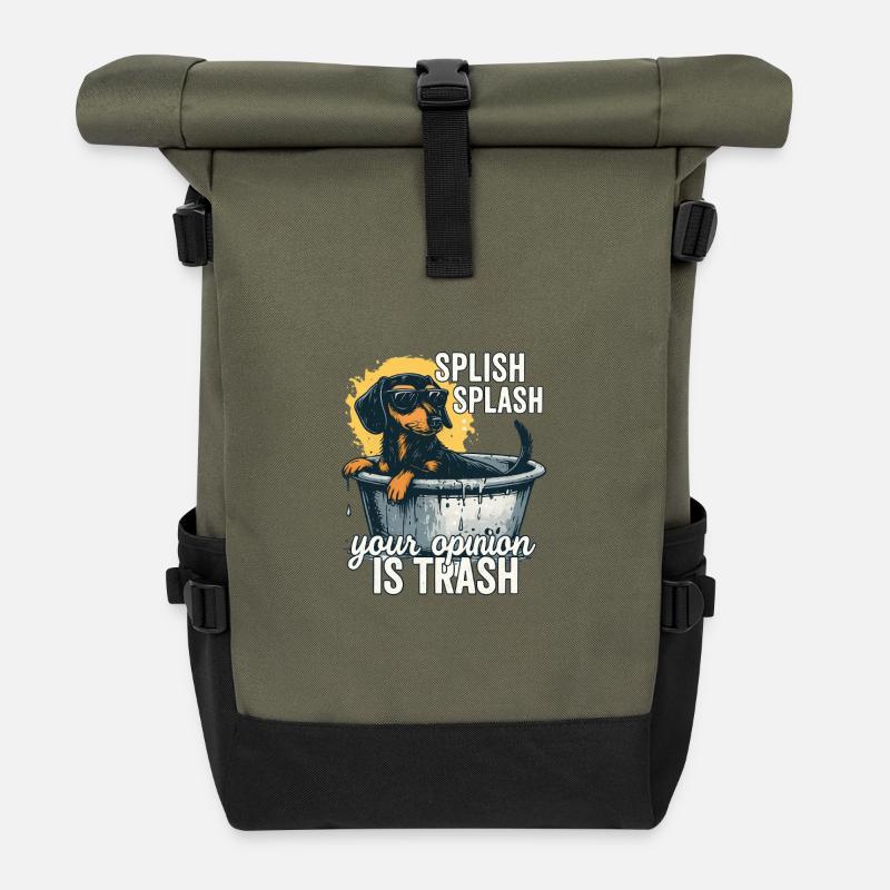 Splish Splash Meinung ist Müll Dackel - Rolltop Rucksack - Olive/Schwarz