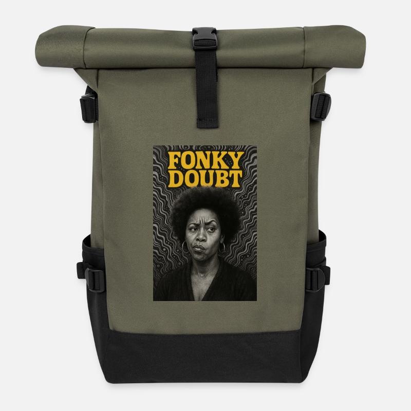 Portrait Afro Funky Doubt - Roll Top Backpack - olive/black