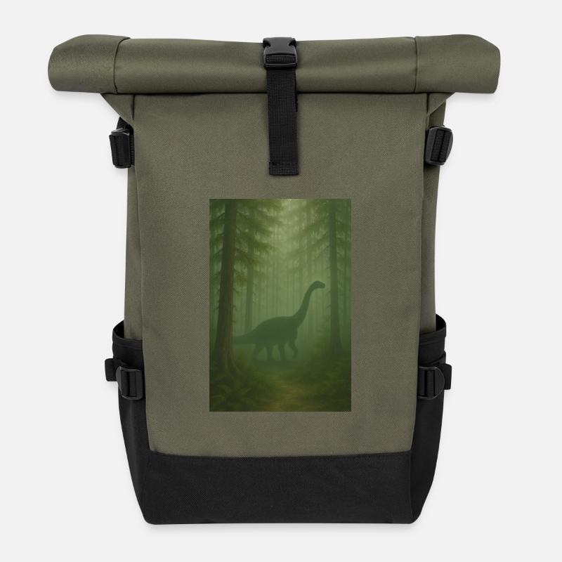 Nebelwald Dino im Urwald - Rolltop Rucksack - Olive/Schwarz
