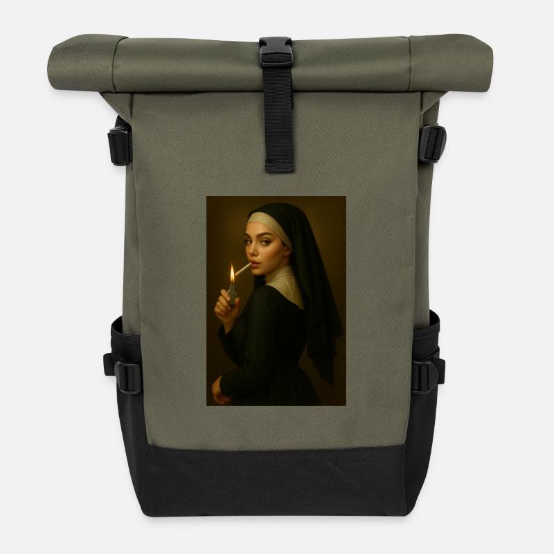 Nonne mit Feuerzeug - Rolltop Rucksack - Olive/Schwarz