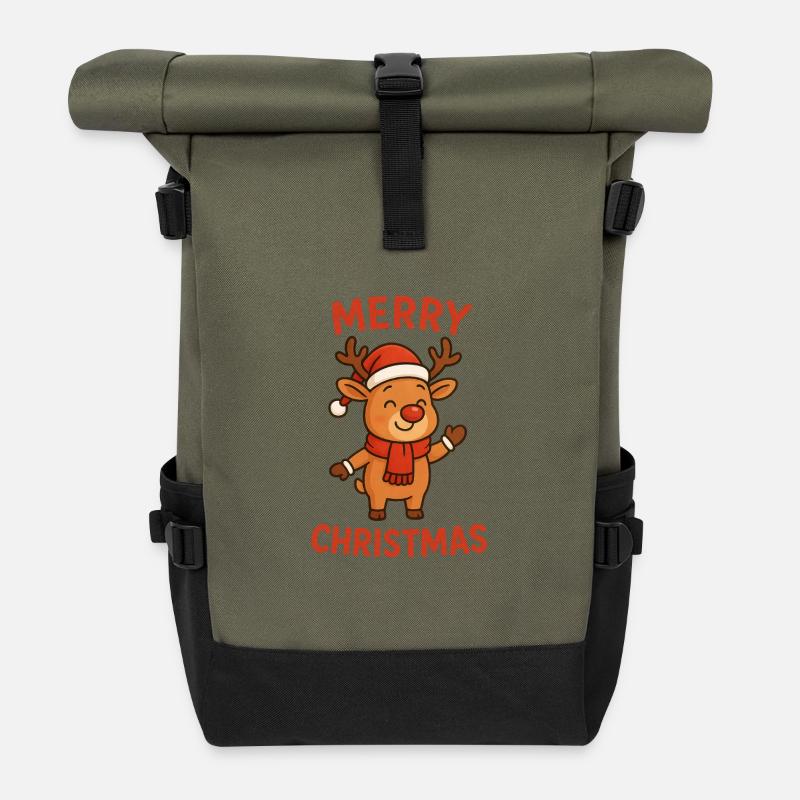Waving reindeer with Christmas text - Roll Top Backpack - olive/black
