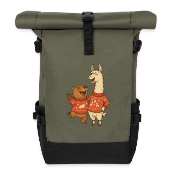 Tierische Winterfreunde - Rolltop Rucksack - Olive/Schwarz - Vorne