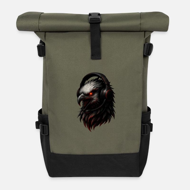 Adler mit Gaming Headset - Rolltop Rucksack - Olive/Schwarz