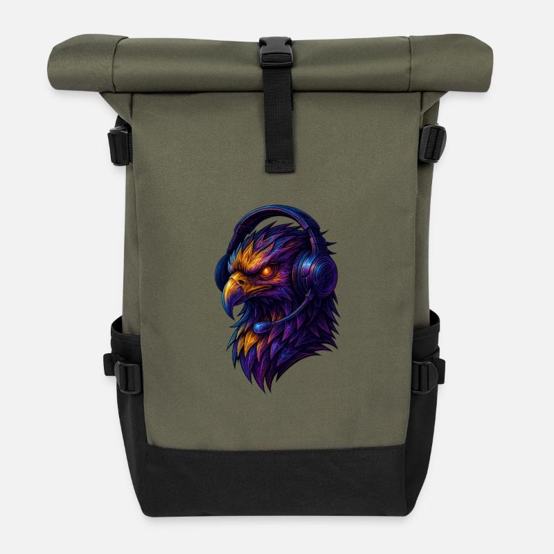 Neonadler mit Headset - Rolltop Rucksack - Olive/Schwarz