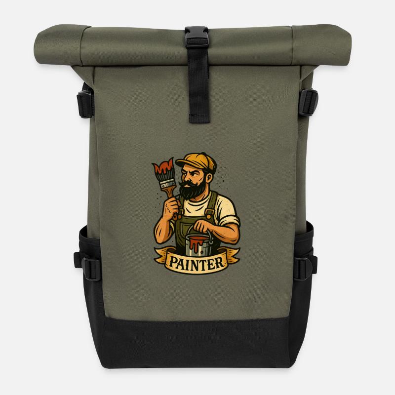 Pinselheld Maler-Logo - Rolltop Rucksack - Olive/Schwarz