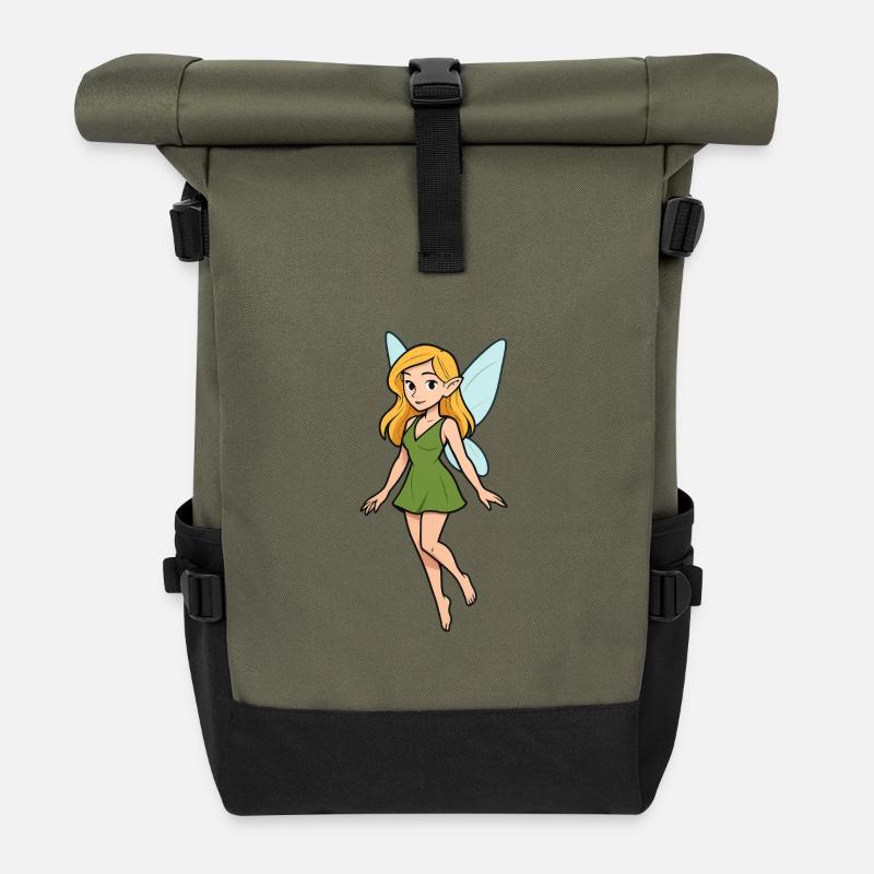 Grün gekleideter Waldelf - Rolltop Rucksack - Olive/Schwarz